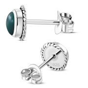 6pairs, Green Agate Round Stud Silver Earrings - e369